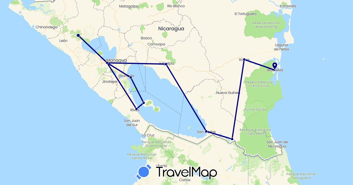 TravelMap itinerary: driving in Nicaragua (North America)